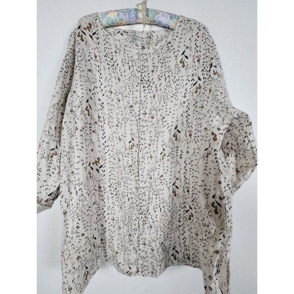 Rachel Zoe 100% Linen Floral Print Blouse Top With 3/4 Sleeves Womens Plus 2X - Picture 1 of 7